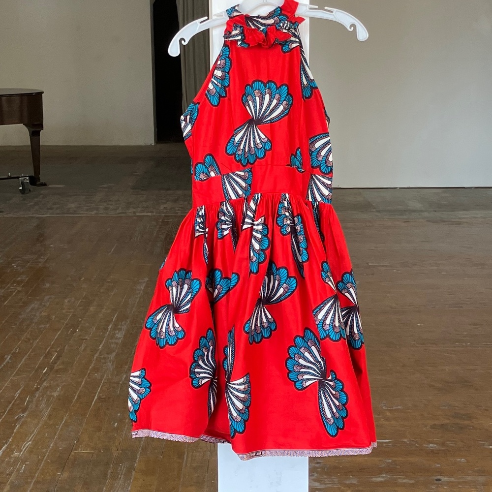Red white and blue, African print halter style fit, and flare dress - Picture 1 of 7